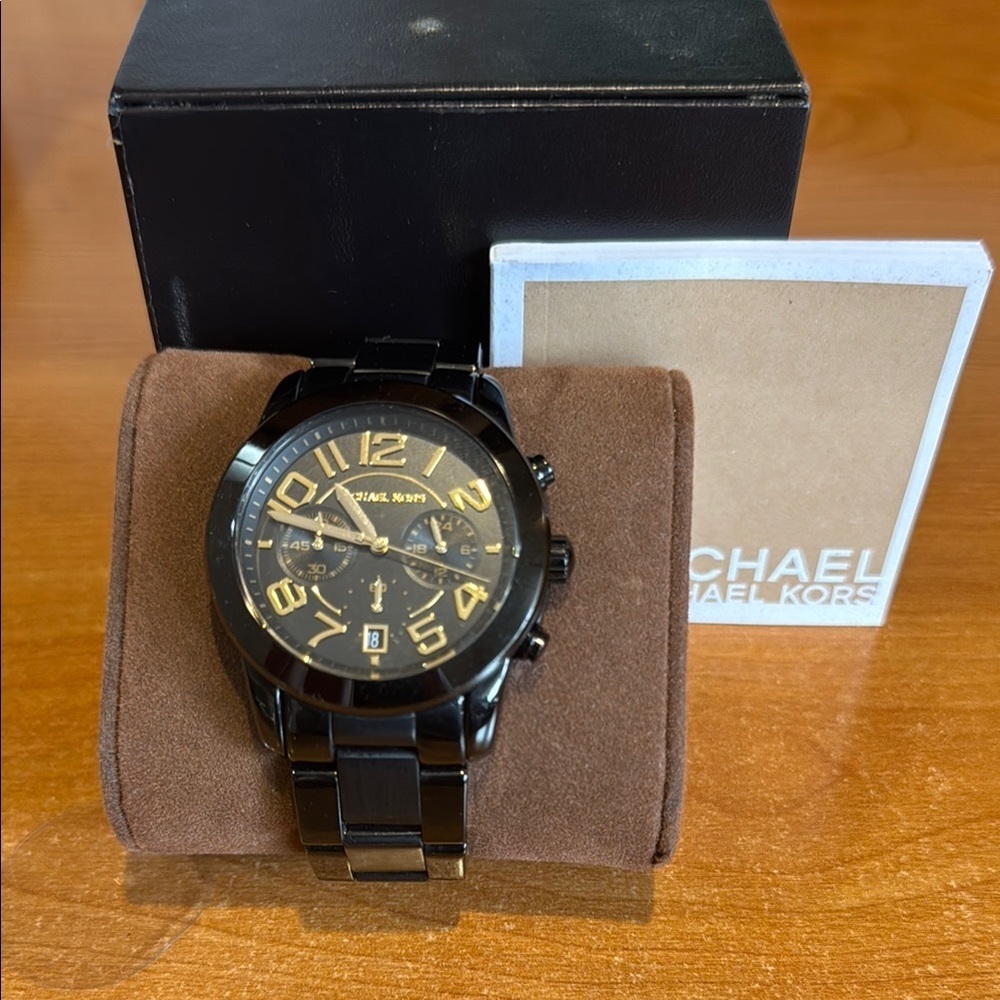 Michael Kors Black And Gold Chronograph Watch